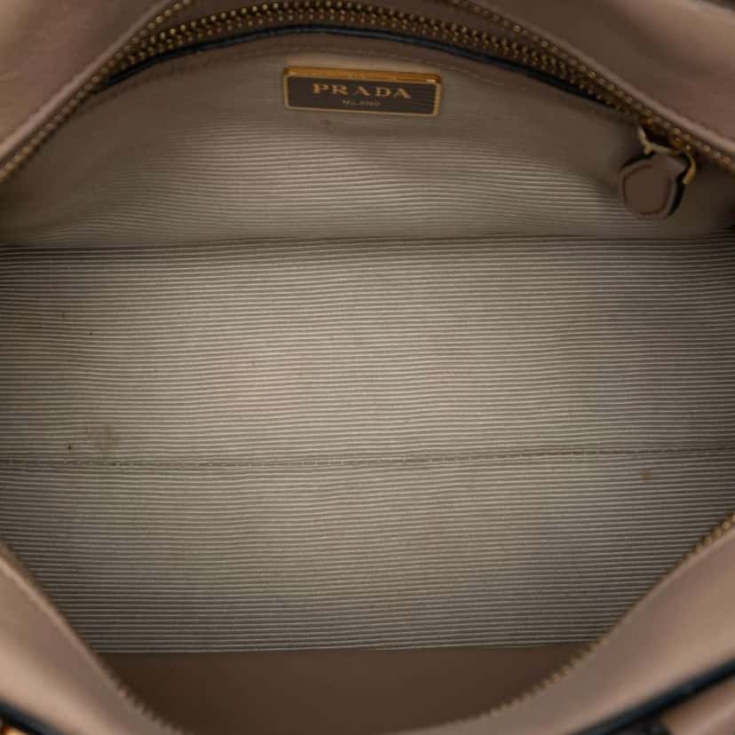 Prada Small City Calf Trimmed Saffiano Top Handle Bag Brown Leather Good condition - Model View