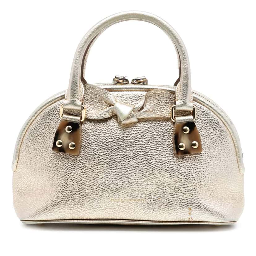 Burberry Small Grained Calfskin Bloomsbury Top Handle Bag Gold Leather Very good condition - Front View