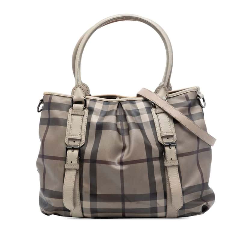 Burberry Smoke Check Coated Canvas Northfield Satchel Grey Canvas Very good condition - Front View
