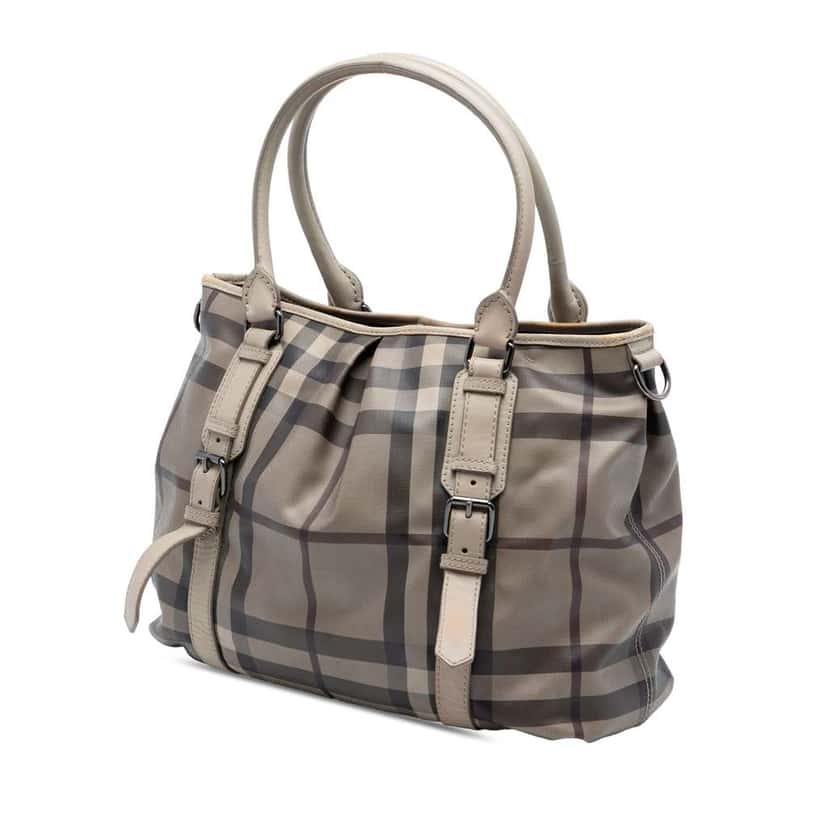 Burberry Smoke Check Coated Canvas Northfield Satchel Grey Canvas Very good condition - Back View