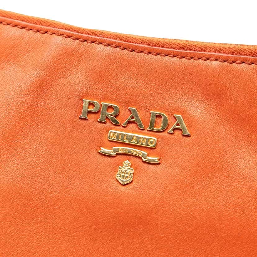 Prada Vitello Phenix Shoulder Bag Orange Leather Good condition - Box View