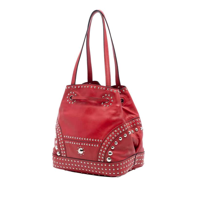 Prada Large Studded Leather Bucket Bag Red Leather Very good condition - Back View