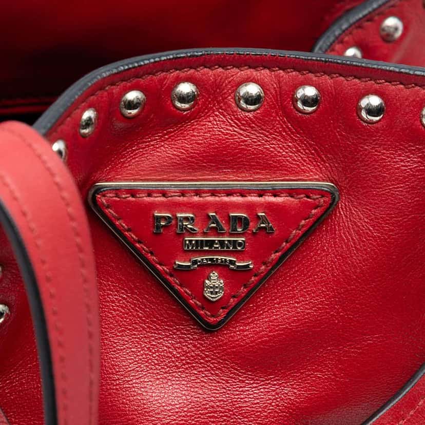 Prada Large Studded Leather Bucket Bag Red Leather Very good condition - Box View