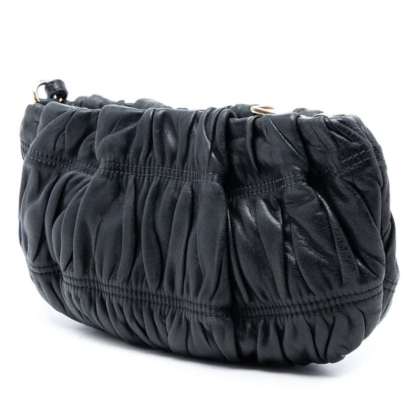 Prada Nappa Gaufre Wristlet Clutch Black Leather Very good condition - Back View