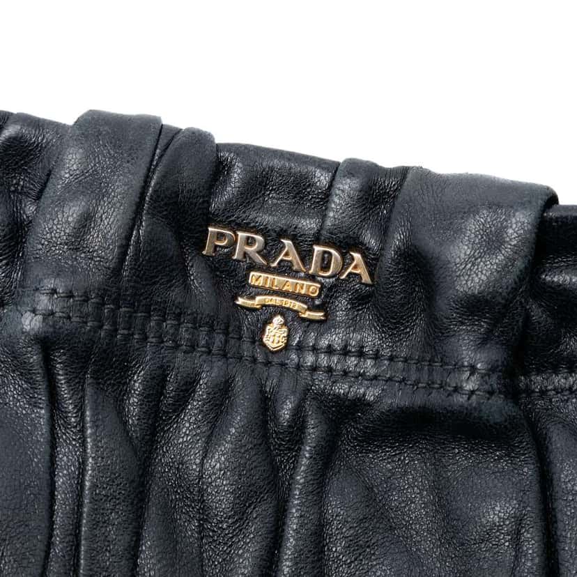 Prada Nappa Gaufre Wristlet Clutch Black Leather Very good condition - Box View