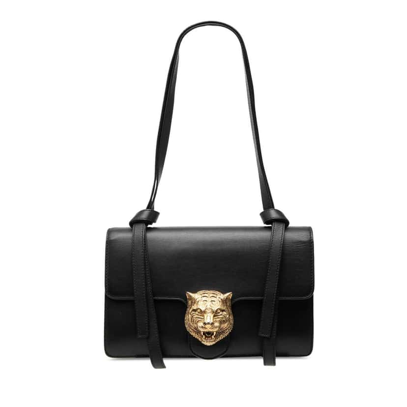 Gucci Calfskin Animalier Shoulder Bag Black Leather Very good condition - Front View
