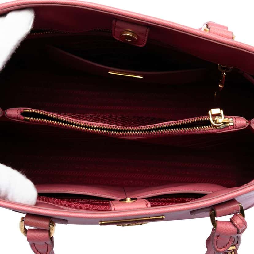 Prada Medium Saffiano Lux Open Promenade Satchel Pink Leather Fair condition - Model View