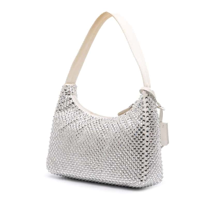 Prada Mini Satin Crystal Re-Edition 2000 Shoulder Bag White Satin Good condition - Back View