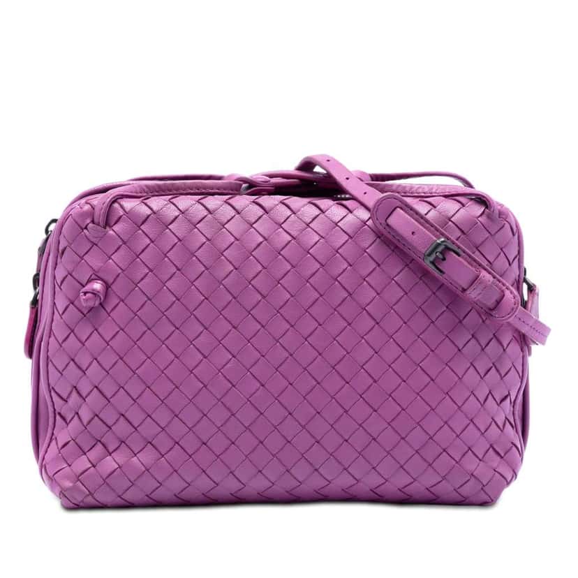 Bottega Veneta Nappa Intrecciato Nodini Double Zip Crossbody Purple Leather Very good condition - Front View
