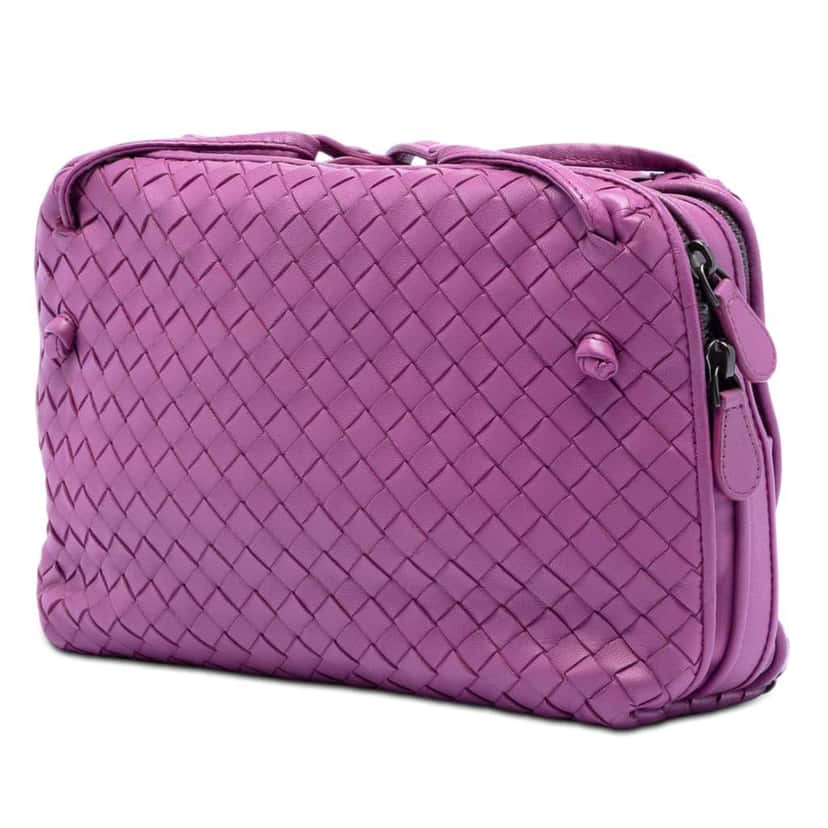 Bottega Veneta Nappa Intrecciato Nodini Double Zip Crossbody Purple Leather Very good condition - Back View