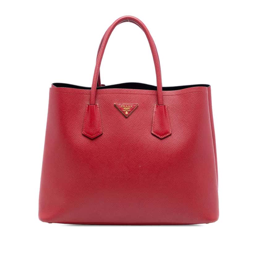 Prada Medium Saffiano Cuir Double Satchel Red Leather Good condition - Front View