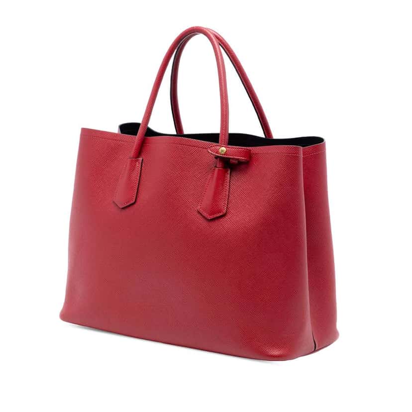 Prada Medium Saffiano Cuir Double Satchel Red Leather Good condition - Back View