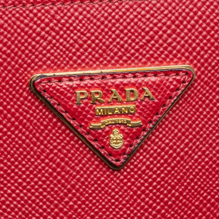 Prada Medium Saffiano Cuir Double Satchel Red Leather Good condition - Box View