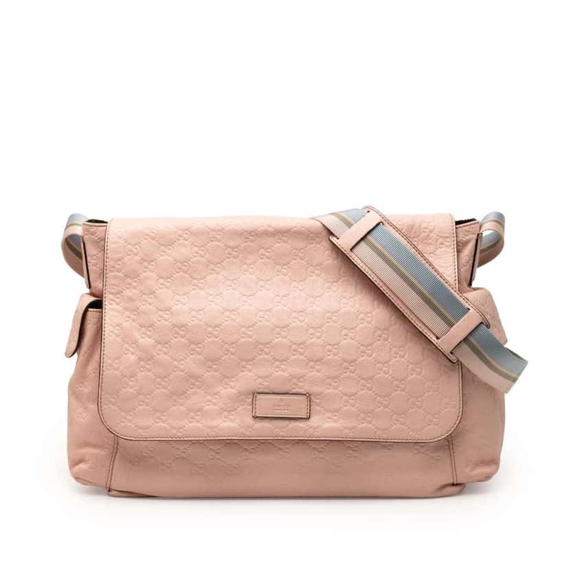 Gucci Guccissima Web Flap Diaper Bag Pink Leather Good condition - Front View