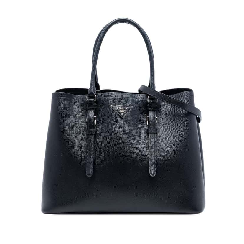 Prada Medium Saffiano Cuir Double Handle Satchel Black Leather Good condition - Front View