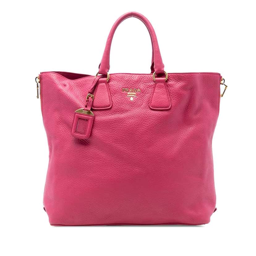Prada Vitello Daino Side Zip Open Convertible Tote Pink Leather Good condition - Front View