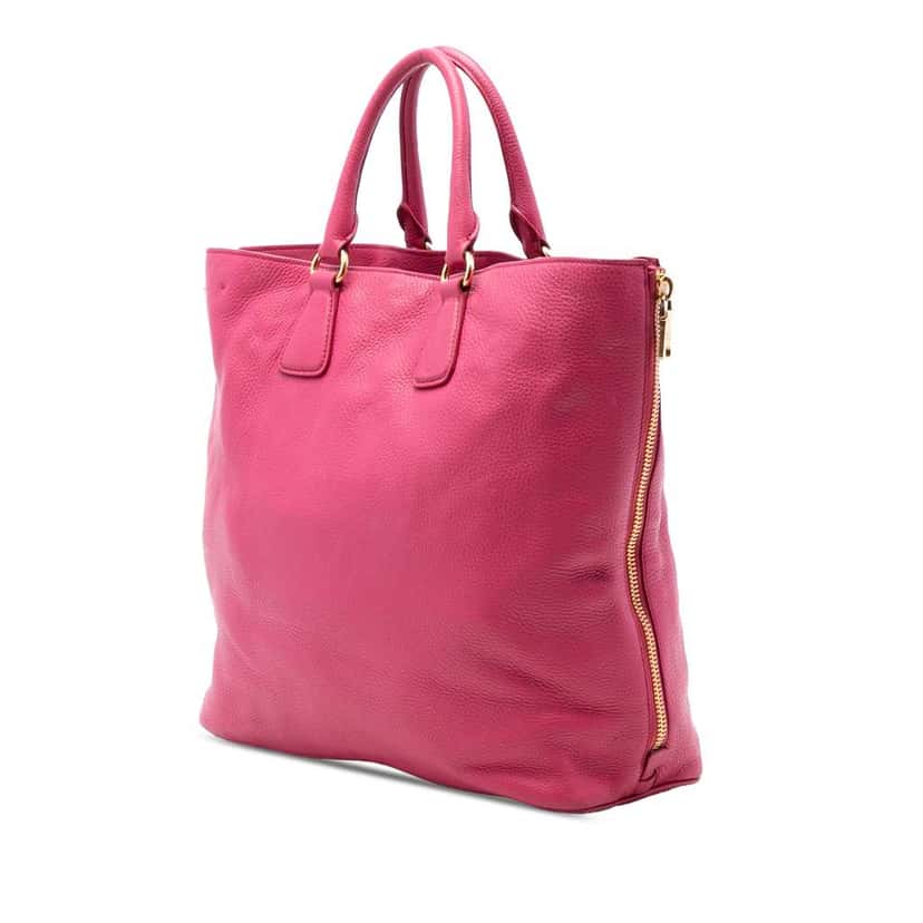 Prada Vitello Daino Side Zip Open Convertible Tote Pink Leather Good condition - Back View