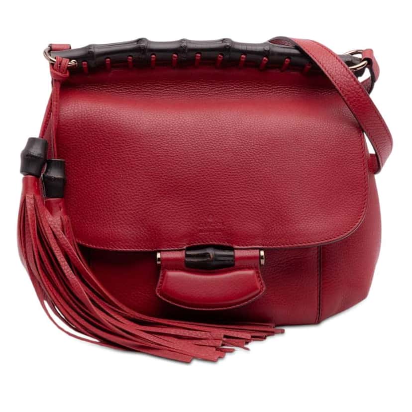 Gucci Medium Leather Bamboo Nouveau Fringe Crossbody Red Leather Good condition - Front View
