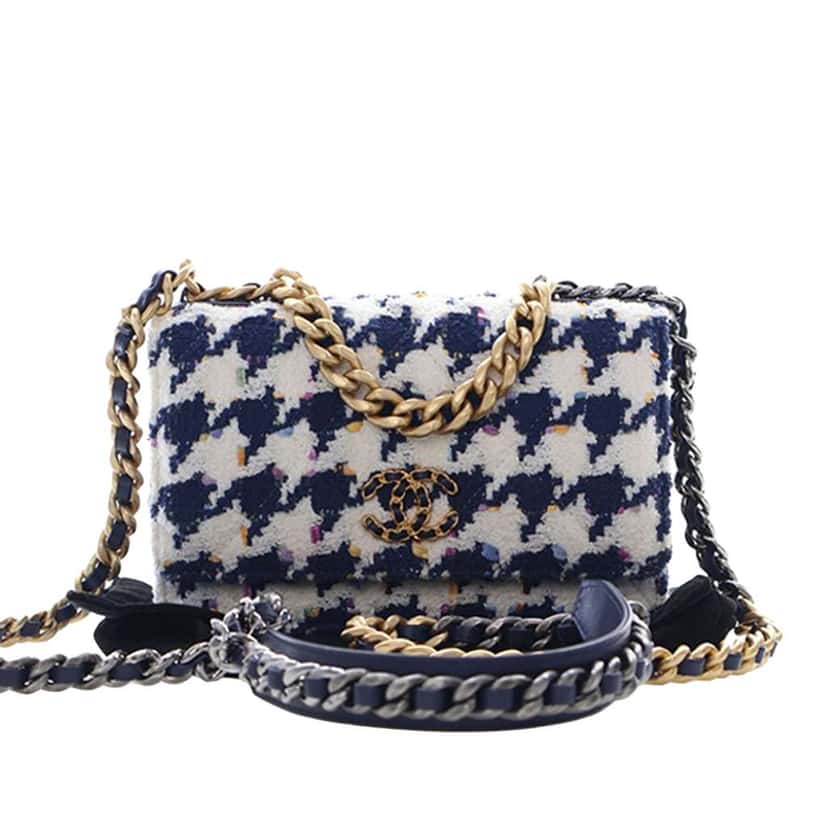 Chanel Tweed 19 Wallet On Chain Blue Tweed Good condition - Back View