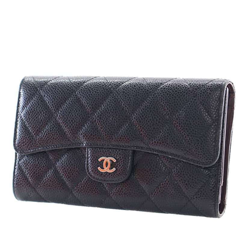 Chanel CC Caviar Classic Long Flap Wallet Black Leather Good condition - Back View