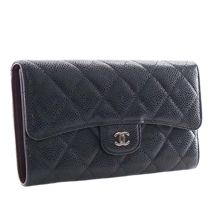 Chanel CC Caviar Classic Long Flap Wallet Black Leather Good condition - Inside View