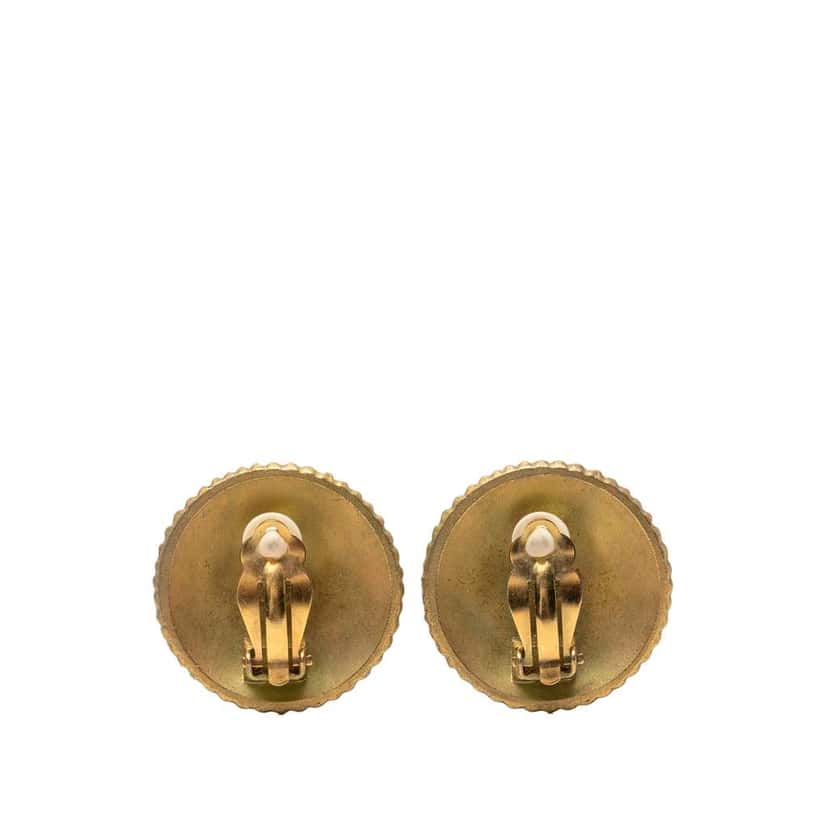 Chanel Gold Plated CC Round Button Clip On Earrings Gold Metal Good condition - Back View