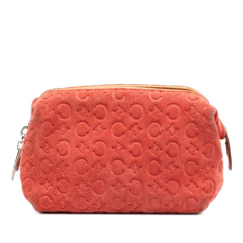 Celine C Macadam Suede Pouch Orange Leather Good condition - Front View