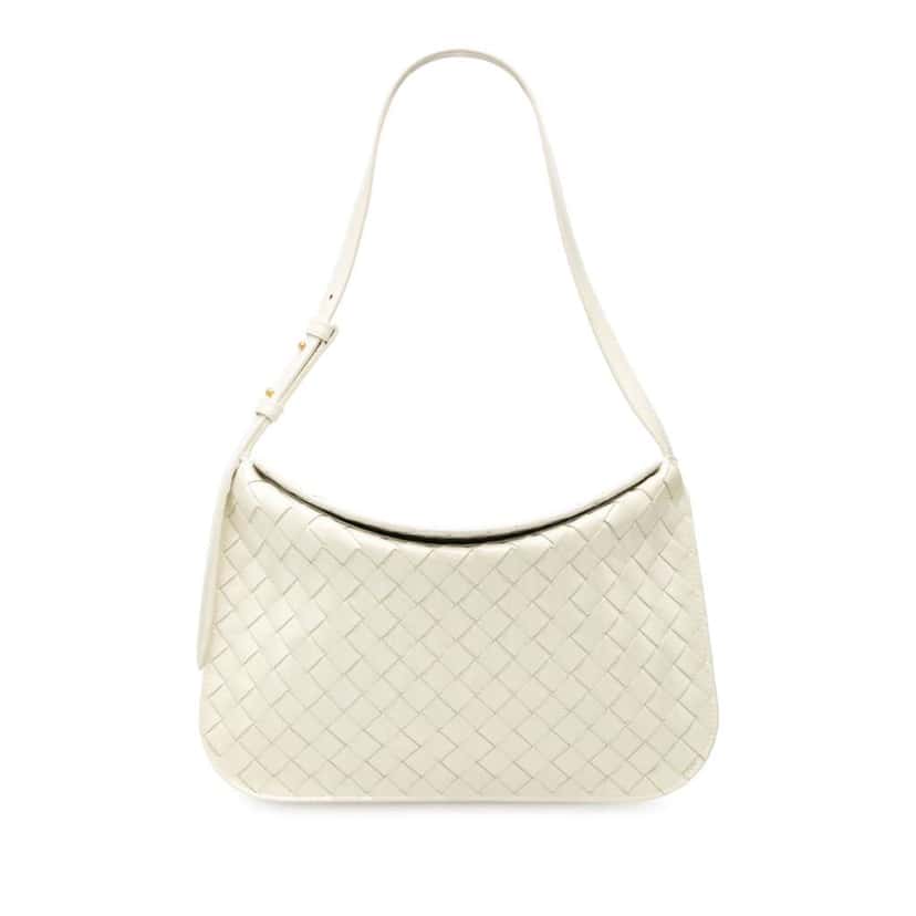 Bottega Veneta Brushed Calfskin Intrecciato Cradle Fold Over Shoulder Bag White Leather Good condition - Front View