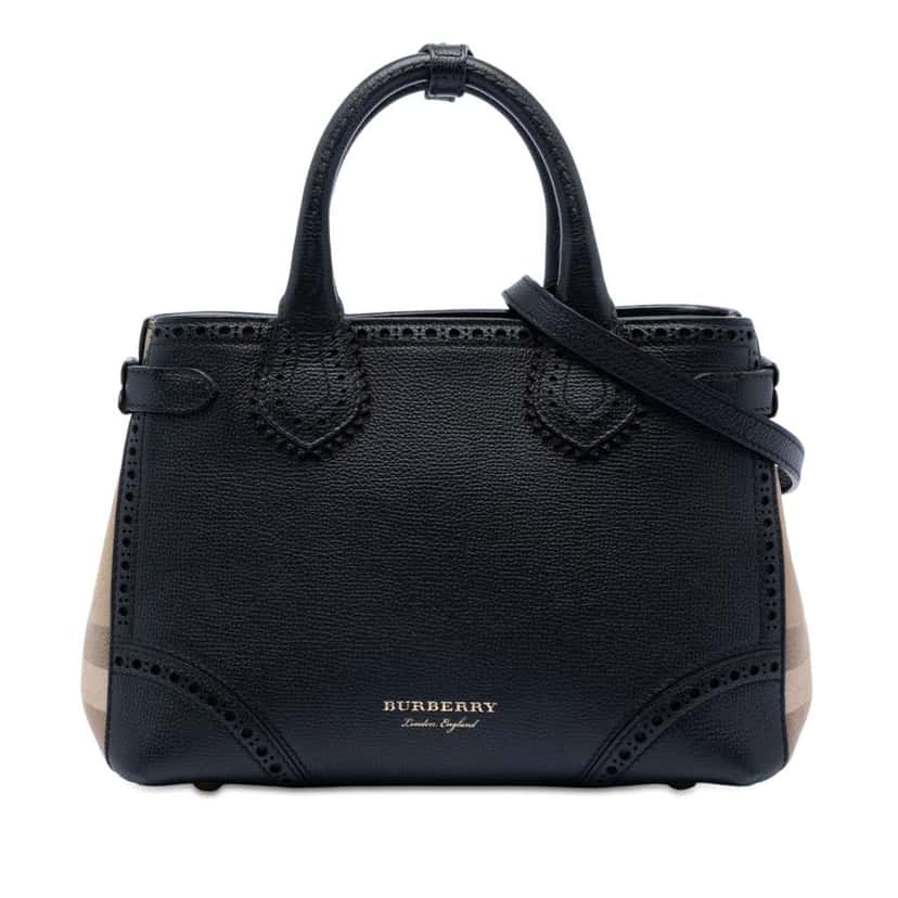 Burberry Small Grainy Calfskin Brogues and House Check Banner Bag Black Leather Good condition - Front View