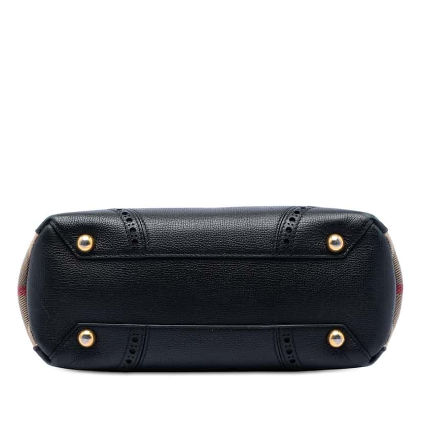 Burberry Small Grainy Calfskin Brogues and House Check Banner Bag Black Leather Good condition - Inside View