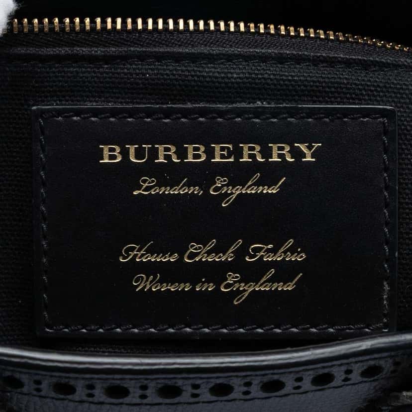 Burberry Small Grainy Calfskin Brogues and House Check Banner Bag Black Leather Good condition - Box View