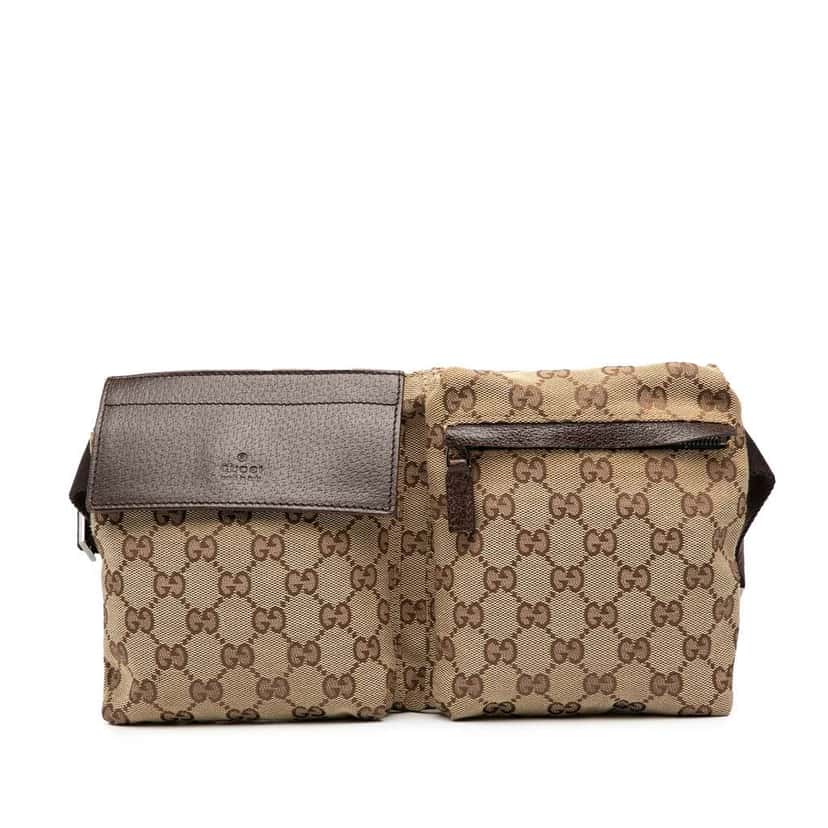 Gucci GG Canvas Double Pocket Belt Bag Brown Canvas Good condition - Front View