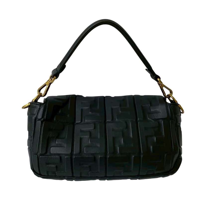 Fendi Zucca Embossed Leather Baguette Satchel Black Leather Good condition - Back View