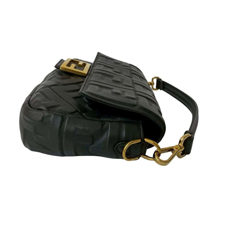 Fendi Zucca Embossed Leather Baguette Satchel Black Leather Good condition - Box View