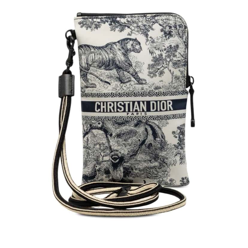 Dior Technical Fabric Embroidered Toile De Jouy DiorTravel Multifunction Pouch Blue Good condition - Front View