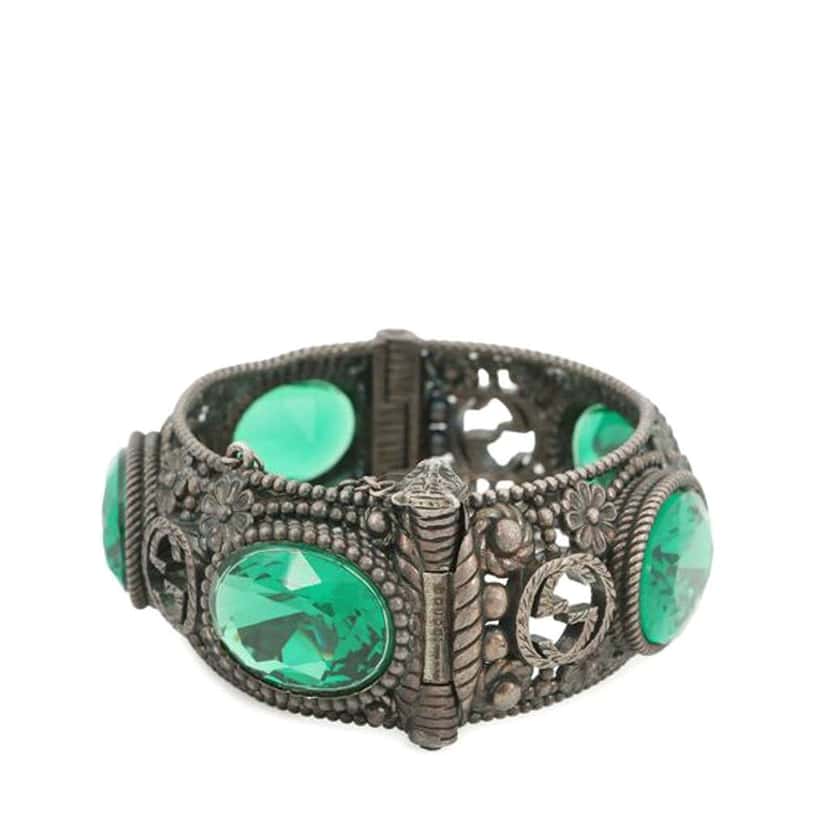 Gucci Sterling Silver and Stone Interlocking G Flower Hinged Bangle Silver Silver Good condition - Back View