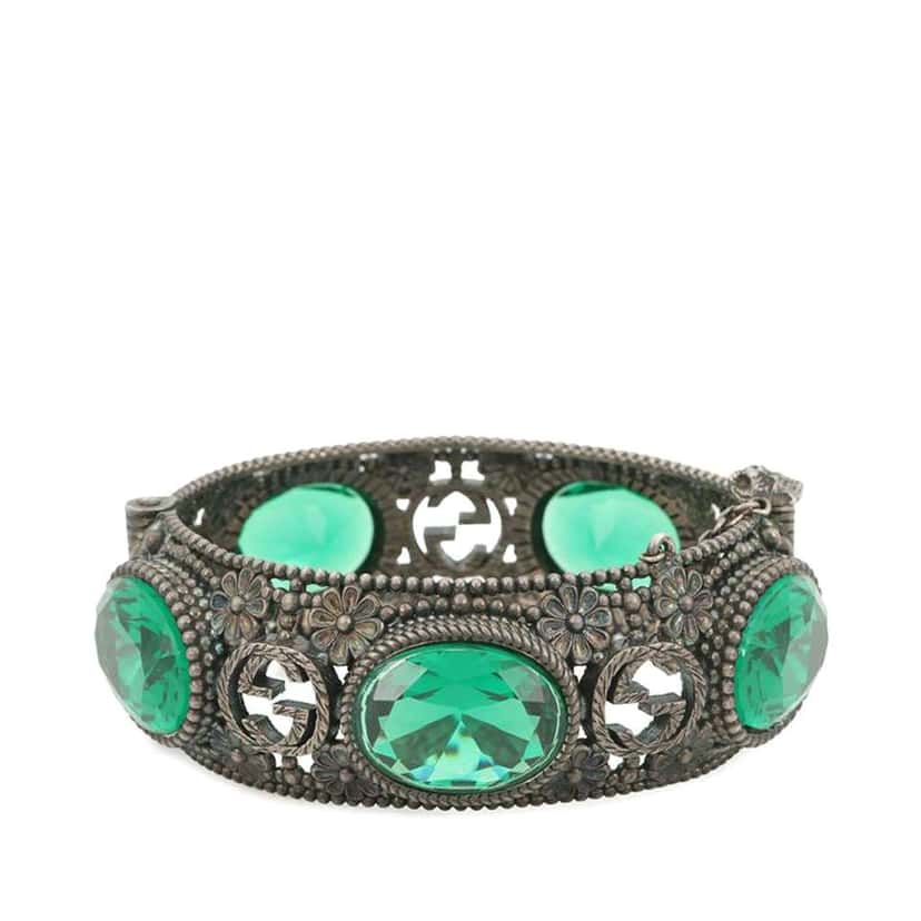 Gucci Sterling Silver and Stone Interlocking G Flower Hinged Bangle Silver Silver Good condition - Inside View