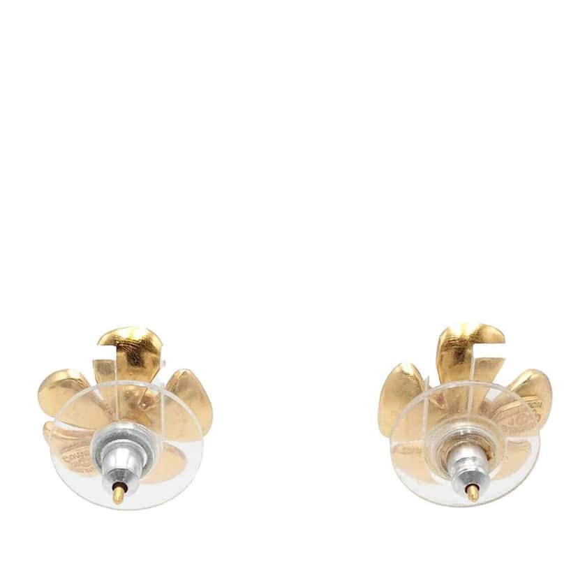 Chanel CC Gold Plated Lacquered Flower Earrings Gold Metal Good condition - Back View