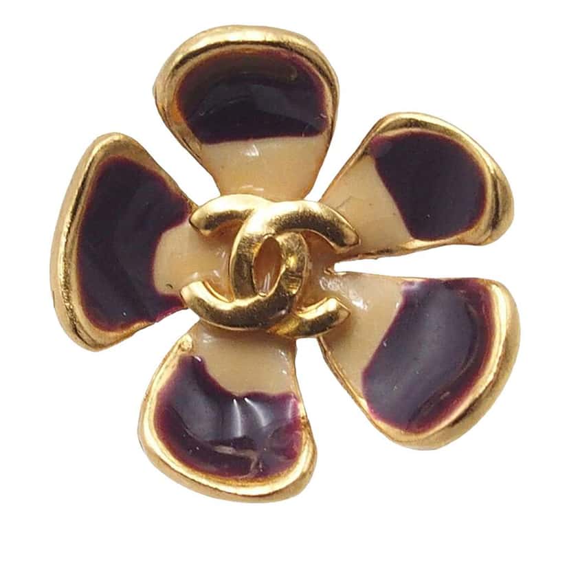 Chanel CC Gold Plated Lacquered Flower Earrings Gold Metal Good condition - Inside View