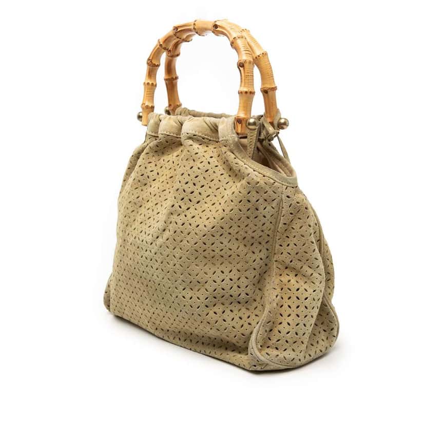 Miu Miu Laser Cut Suede Bamboo Top Handle Bag Brown Leather Good condition - Back View