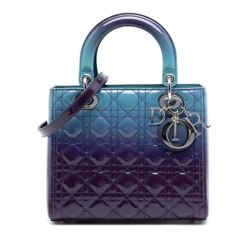 Dior Medium Ombre Patent Cannage Lady Dior Purple Leather Good condition - Front View