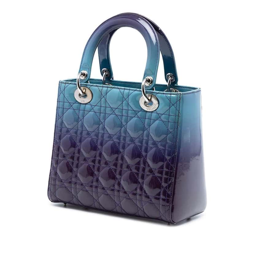 Dior Medium Ombre Patent Cannage Lady Dior Purple Leather Good condition - Back View