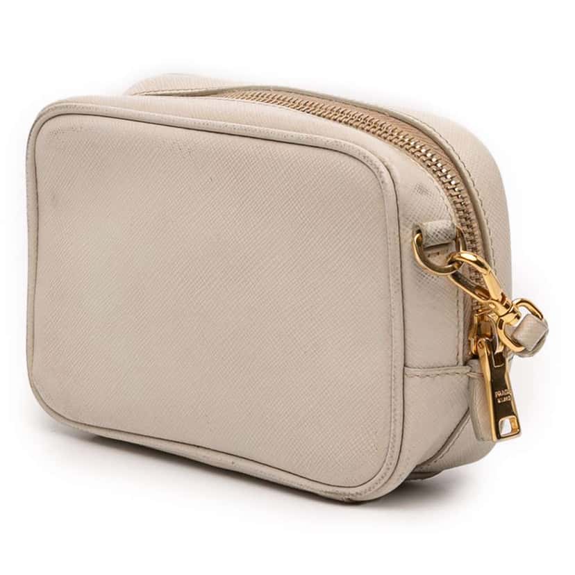 Prada Mini Saffiano Lux Camera Bag White Leather Fair condition - Back View