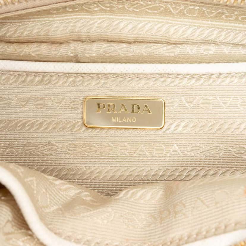 Prada Mini Saffiano Lux Camera Bag White Leather Fair condition - Box View