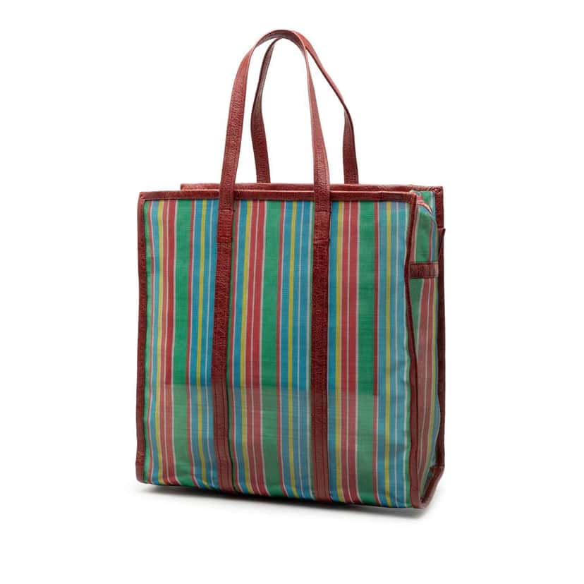 Balenciaga M Striped Mesh Bazar Shopper Satchel Green Polyester Good condition - Back View