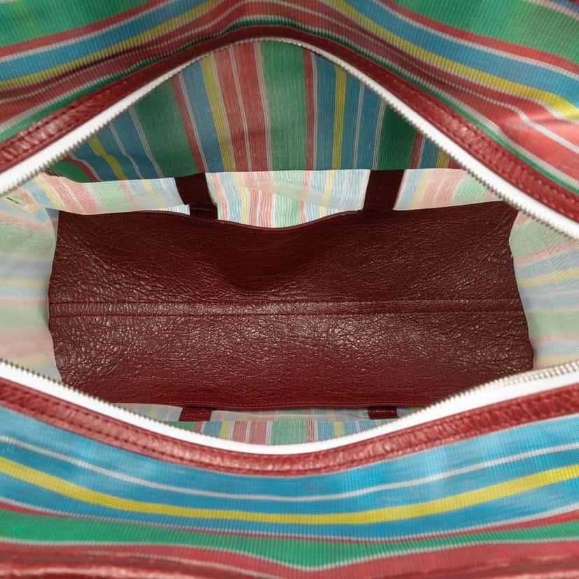 Balenciaga M Striped Mesh Bazar Shopper Satchel Green Polyester Good condition - Model View