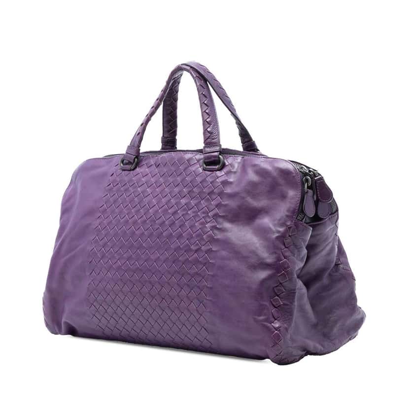 Bottega Veneta Large Nappa Intrecciato Leggero Satchel Purple Leather Good condition - Back View