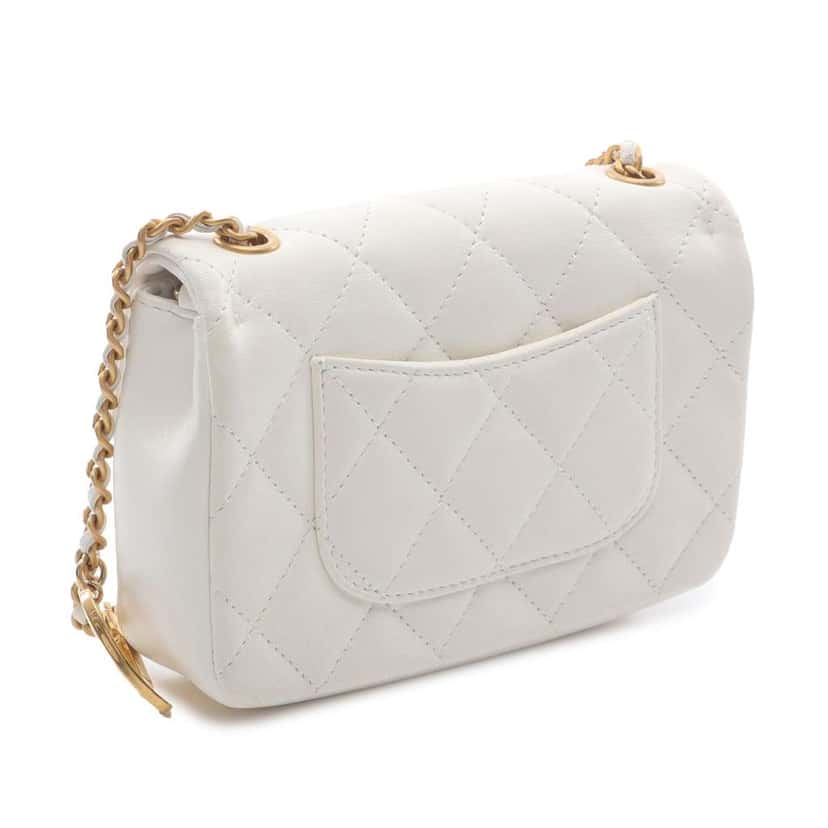 Chanel Mini Rectangular Quilted Lambskin Heart Charms Flap White Leather Very good condition - Back View