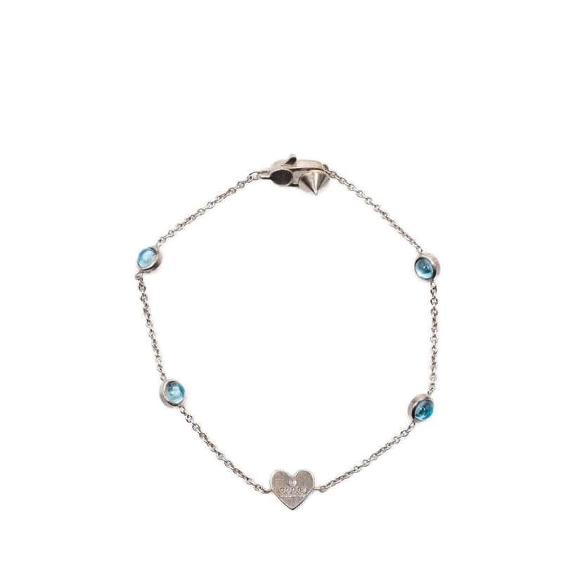 Gucci Sterling Silver Crystal Heart Station Bracelet Silver Silver Good condition - Front View