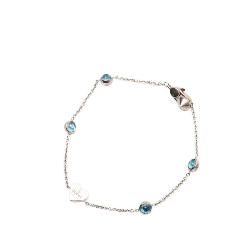 Gucci Sterling Silver Crystal Heart Station Bracelet Silver Silver Good condition - Back View